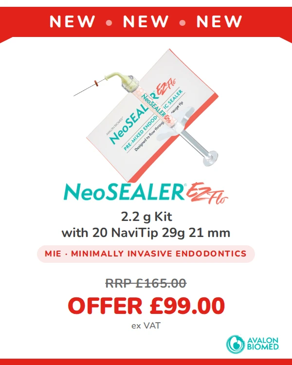 NeoSEALER EZFlo 2.2 g kit with 20 NaviTip 29g 21 mm tips - new, £99.00 ex VAT