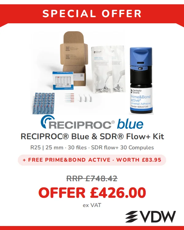 RECIPROC blue R25 25 mm and SDR flow+ kit with free Prime&Bond active - special offer £426.00 ex VAT